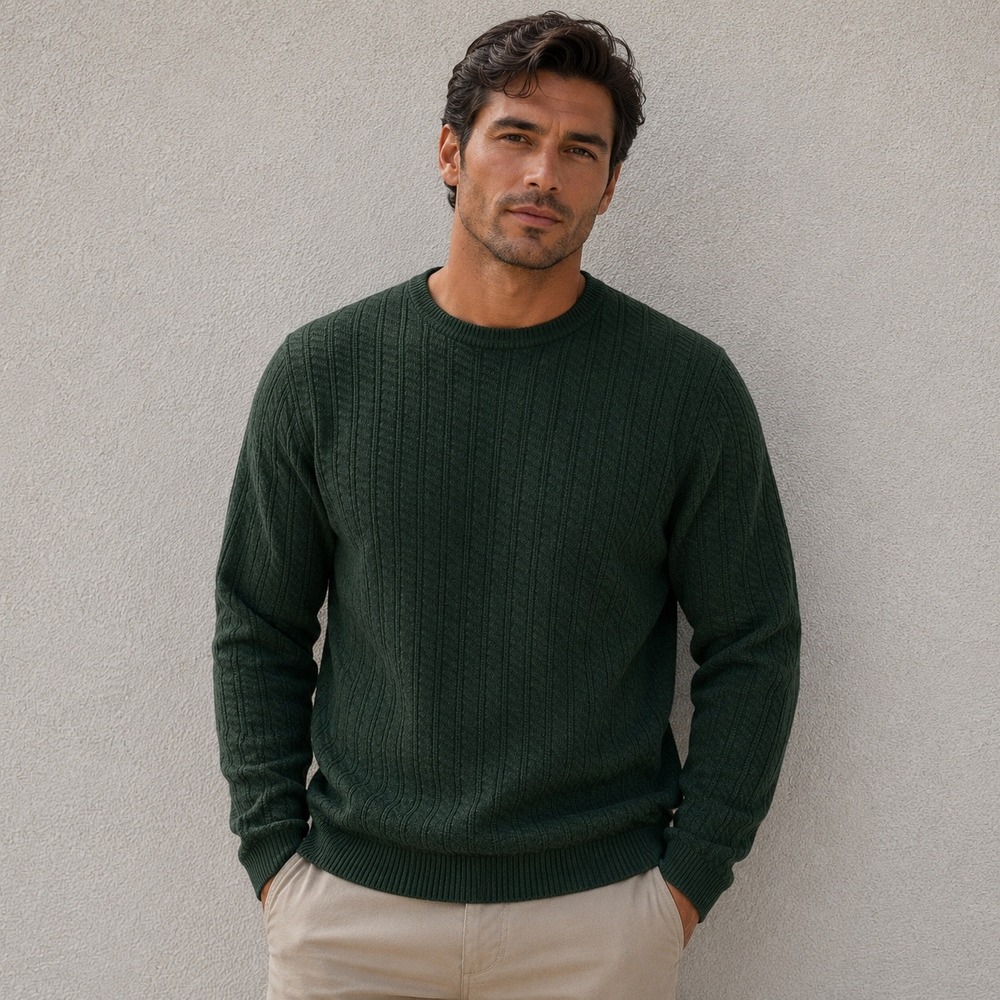 Vintage Bill Blass Mens XL Forest Green Textured Knit Crew Neck Sweater USA